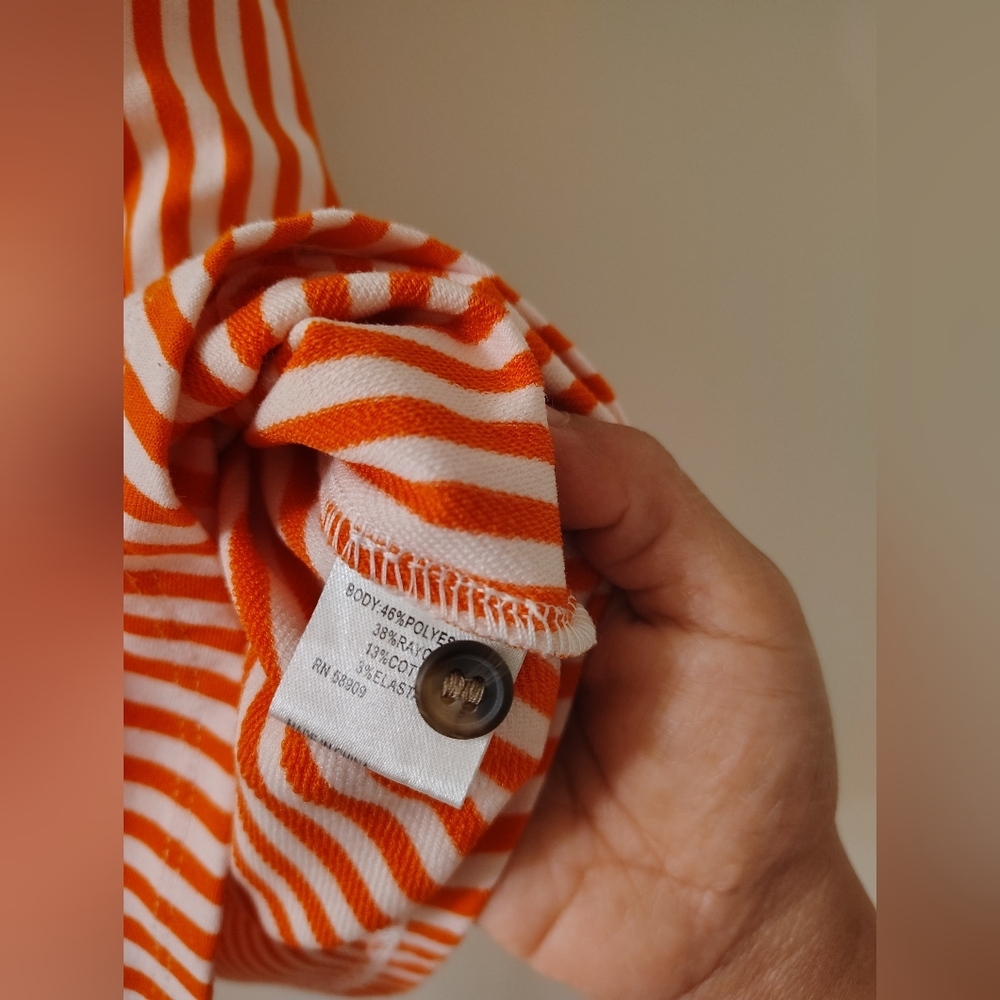 Alex Marie Orange and White Striped Button-Front Blouse - Picture 5 of 5